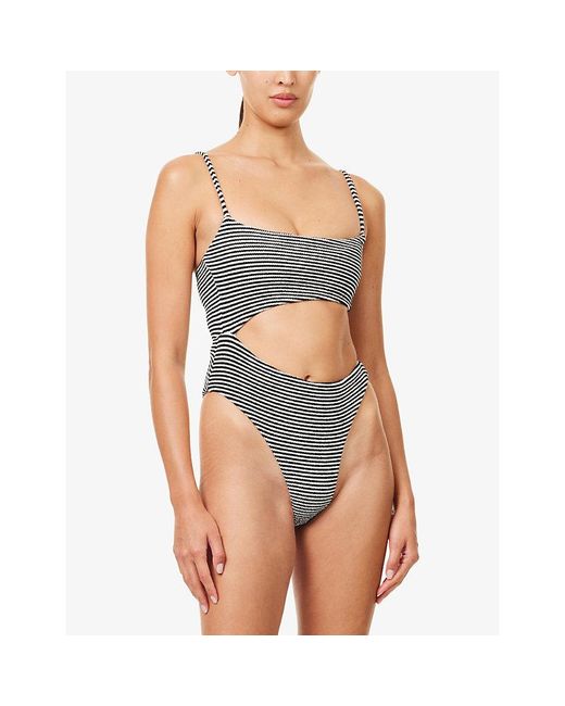 WE Are Tala Gray Crinkle Stripe-Pattern Cut-Out Swimsuit