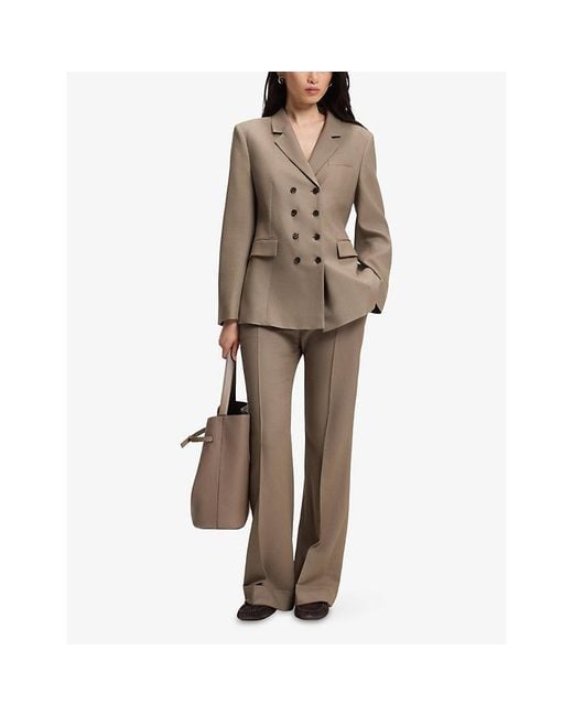 Boss Brown Double-Breasted Slim-Fit Gabardine-Twill Blazer