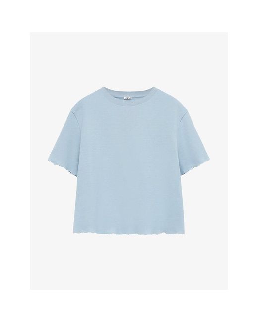 Loewe Blue Anagram-embroidered Raw-hem Cotton-blend T-shirt