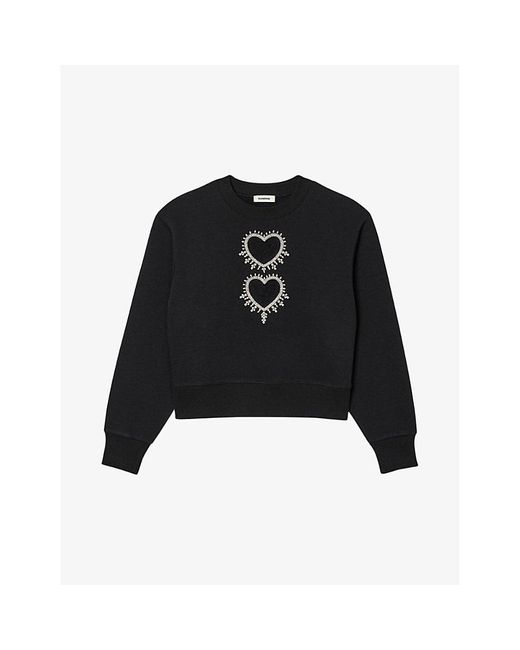 Sandro Black Cut-out Heart Cotton-blend Sweatshirt