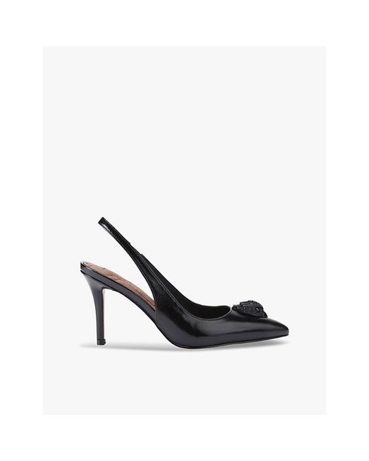 Kurt Geiger Black Belgravia Eagle-Embellished Heeled Leather Slingbacks