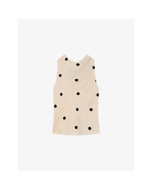 Whistles Natural Polka-Dot Halterneck Satin Blouse