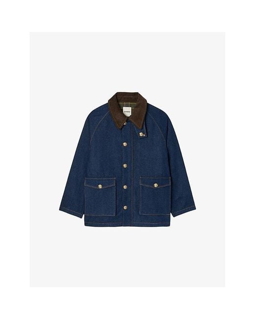 Sandro Blue Contrast-Collar Regular-Fit Denim Jacket