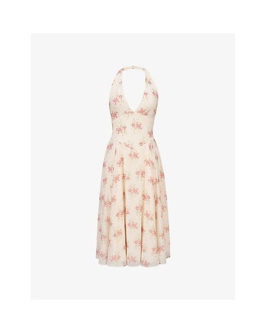 House Of Cb Pink Solada Floral Woven Midi Dress Xs (A-C Cup)