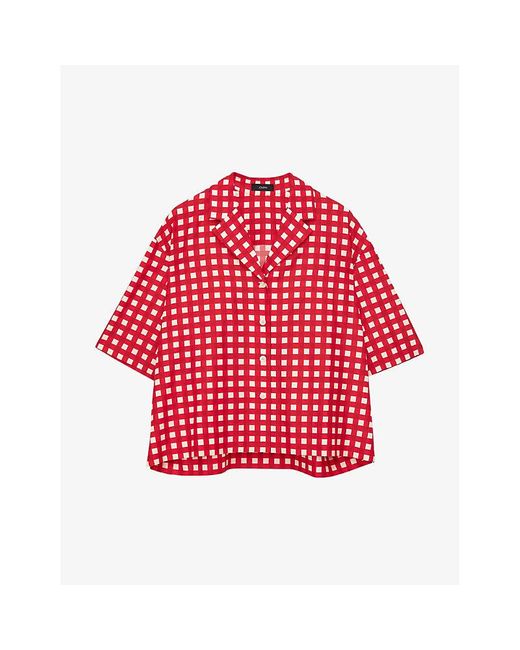 Joseph Red Leopold Graphic-print Short-sleeve Cotton And Silk-blend Blouse