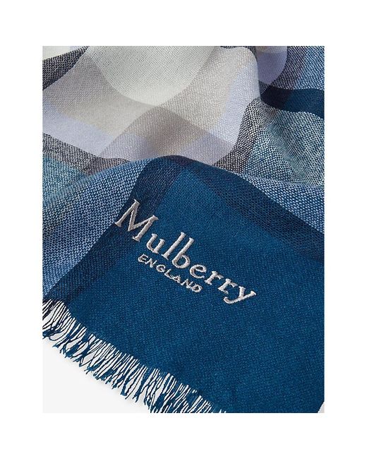 Mulberry Blue Mega Check Lambswool Scarf