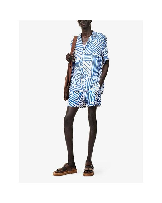 Oas Blue Abstract-Print Swim Shorts for men