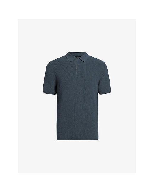 AllSaints Blue Aspen Ramskull-embroidered Cotton And Wool Polo Shirt for men