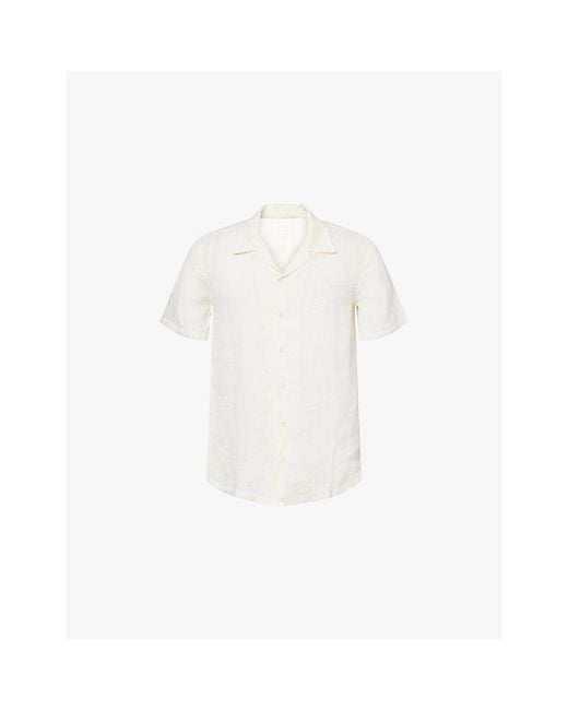 120% Lino White Short-Sleeve Regular-Fit Linen Shirt for men