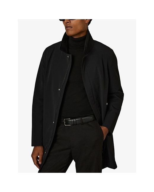 Reiss Logan - Black Hybrid Removable Funnel Neck Overcoat, L for men