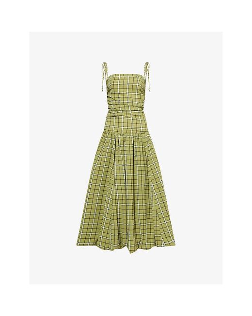 Amy Lynn Green Cher Alexa Plaid-Pattern Puffball Woven Midi Dress