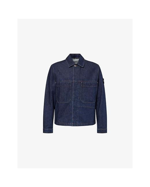 Stone Island Blue Brand-Patch Denim Jacket for men