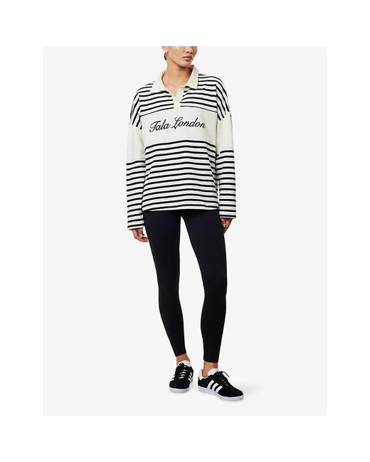 WE Are Tala White Striped Rugby Polo Cotton-Blend Sweatshirt