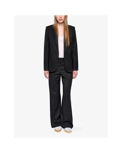 Zadig & Voltaire Black Valser Shimmer-Stripe Single-Breasted Stretch-Woven Blazer