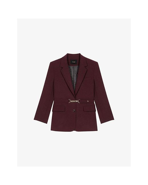 Maje Purple Belted Single-Breasted Stretch Wool-Blend Blazer
