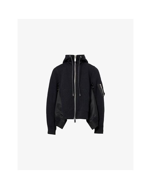 Sacai Black Asymmetric Panelled Cotton-Blend Hoodie