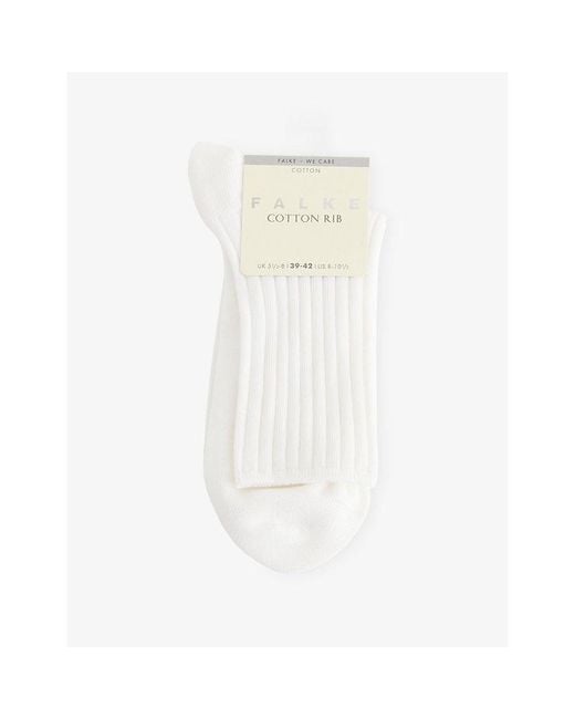 Falke White Cotton Ribbed Crew Socks