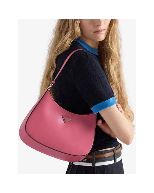 Prada Pink Cleo Brand-Plaque Brushed Leather Shoulder Bag