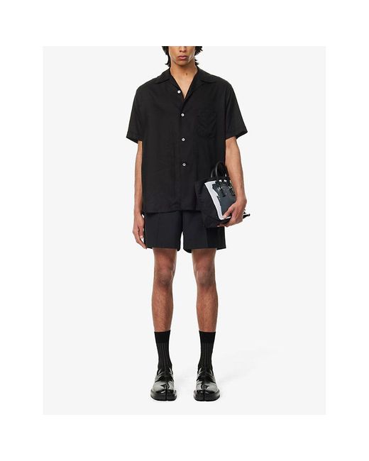 Maison Margiela Black Short-sleeve Brand-embroidered Relaxed-fit Woven-blend Shirt for men