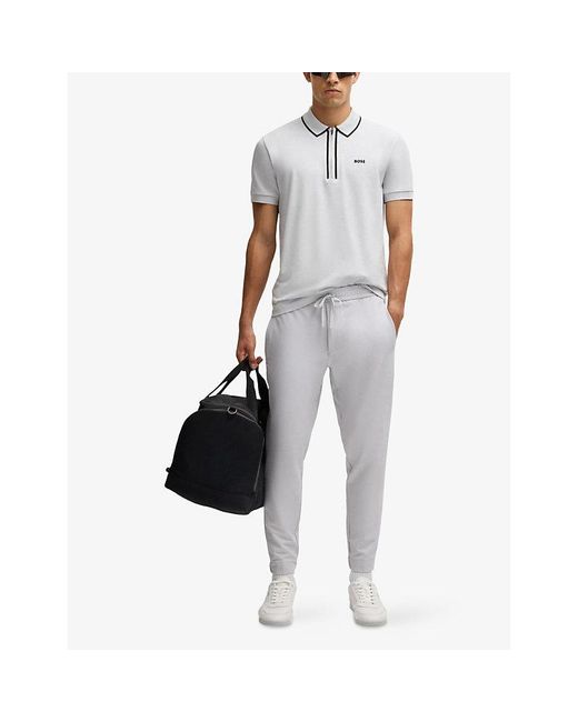 Boss White Branded Short-Sleeved Stretch-Cotton Polo Shirt for men