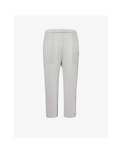 Pleats Please Issey Miyake Gray Pleated Straight-leg Mid-rise Knitted Trousers