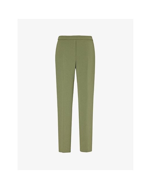 Theory Green Pressed-crease Tapered-leg Mid-rise Crepe Trousers