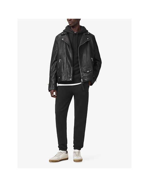AllSaints Black Raven Logo-Embroidered Cuffed Cotton-Jersey Jogging Bottoms for men