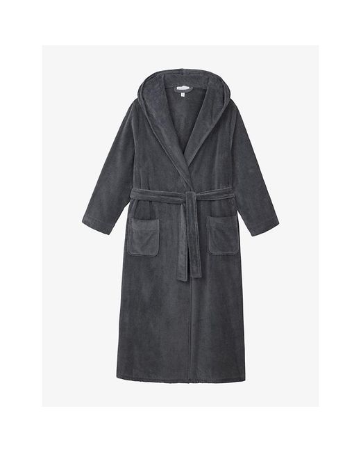 The White Company Black Hooded Cotton-Velour Robe