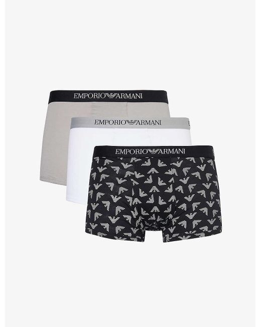 Emporio Armani White Branded-waistband Pack Of Three Cotton-jersey Trunks for men