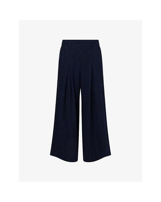 ME+EM Blue Textured Pleate Wide-Leg Woven Trousers