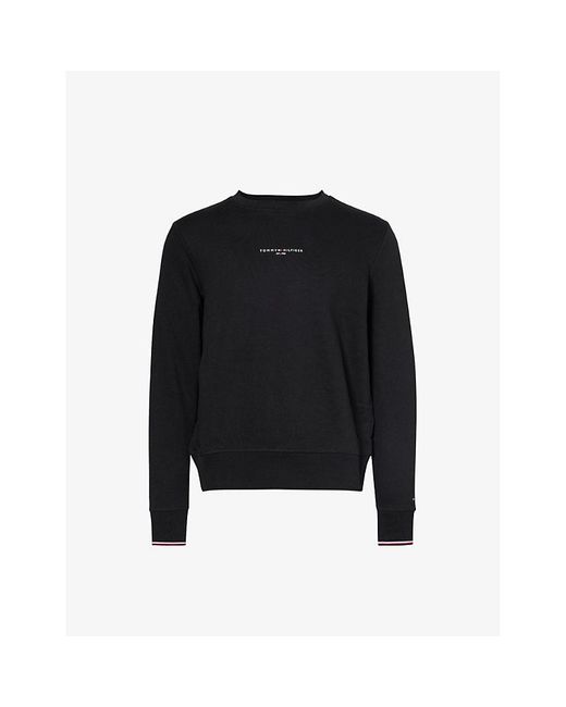 Tommy Hilfiger Black Brand-embroidered Cotton And Recycled Polyester-blend Sweatshirt for men