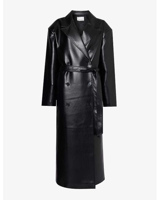 Frankie Shop Black Tina Double-breasted Regular-fit Faux-leather Coat