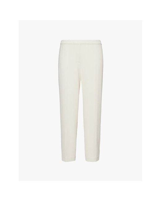 Theory White Treeca Cropped Slim-Leg Mid-Rise Crepe Trousers