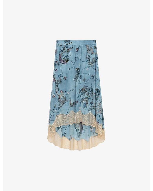 Zadig & Voltaire Blue Joslin Floral-print Silk Midi Skirt