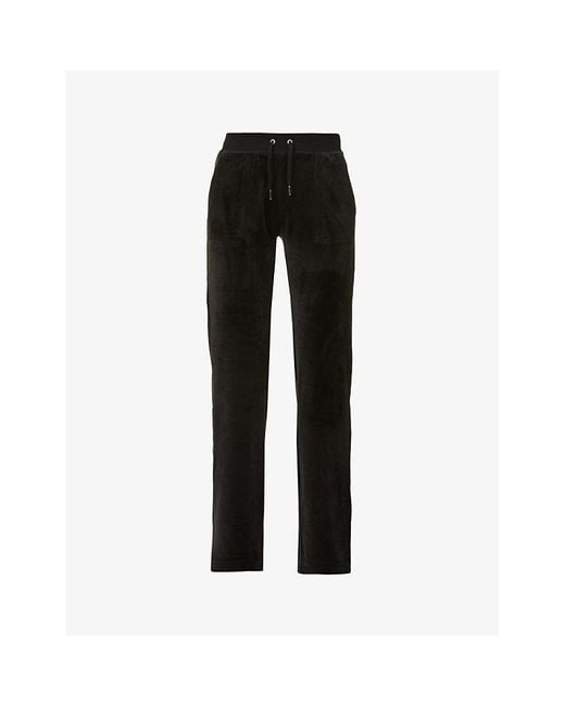Juicy Couture Black Logo-Embroidered Straight-Leg Mid-Rise Velour Trousers