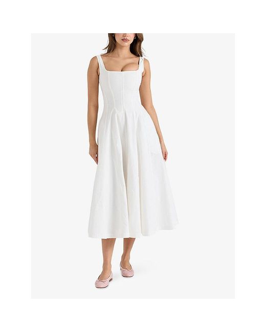 House Of Cb White Mariabella Straight-Neck Sleeveless Stretch-Cotton Midi Dress Xs (A-C Cup)