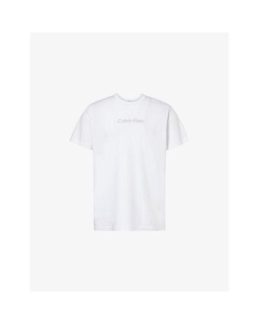 Calvin Klein White Brand-Embroidery Crewneck Cotton-Jersey T-Shirt for men