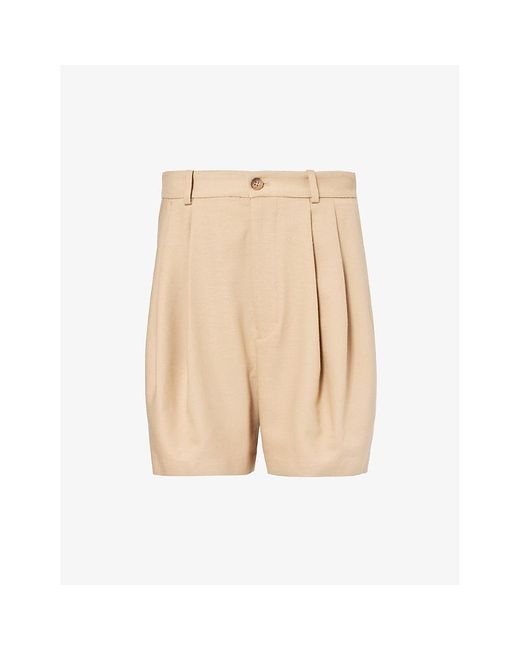 Polo Ralph Lauren Natural Pleated Belt-loop Cotton And Wool-blend Shorts
