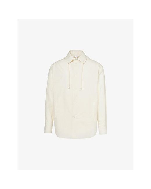 Loewe White Anagram-jacquard Hooded Cotton Overshirt for men