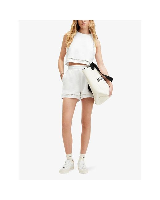 AllSaints White Ewelina Lila Ladder-trim Cropped Knitted Top