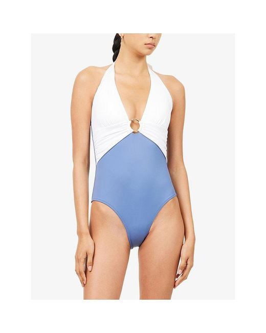 Heidi Klein Blue Cetara Ring Halter Swimsuit