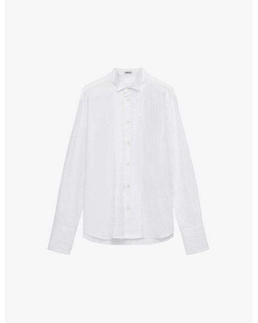 Loewe White Pleated Classic-collar Regular-fit Cotton-blend Shirt