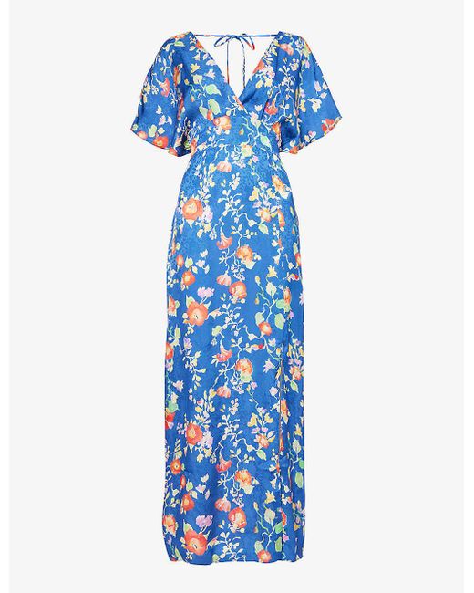 Rixo Blue Sadie Floral-print Woven Midi Dress