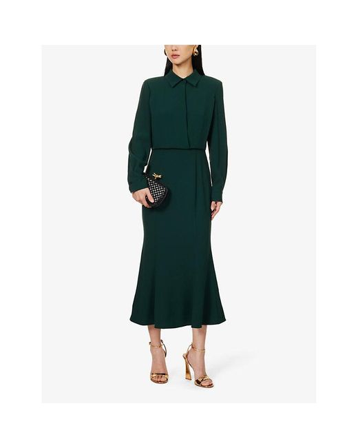 Roland Mouret Green Long-sleeved Slim-fit Satin Maxi Dress