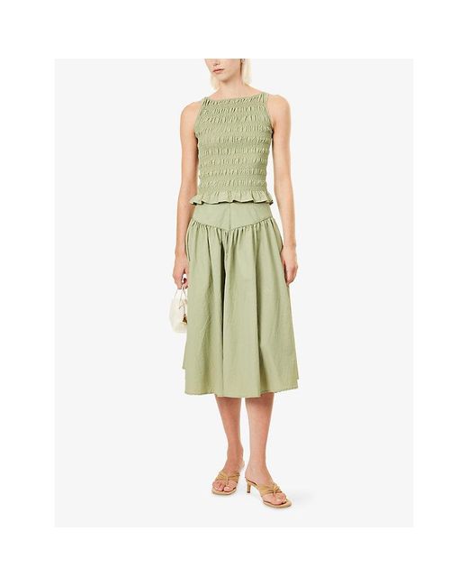 Peachy Den Green Deba Shirred Woven Top