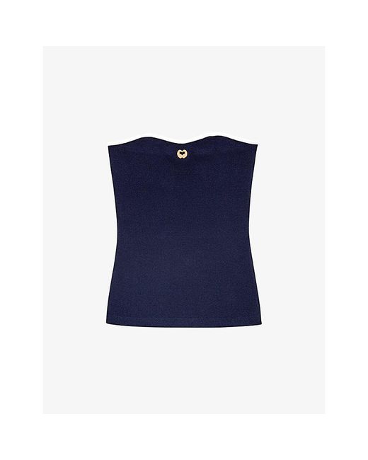 Maje Blue Strapless Logo-Plaque Stretch-Knit Bustier Top