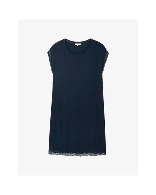 The White Company Blue Lace-Trim Relaxed-Fit Jersey Nightdress