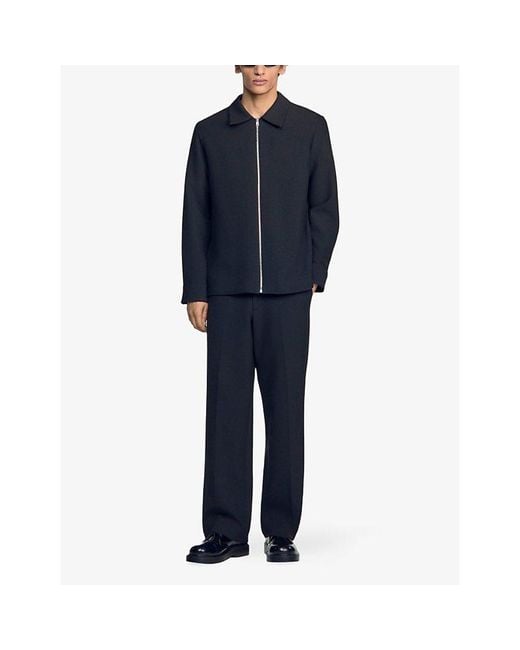 Sandro Black Zipped Regular-Fit Stretch-Woven Shirt for men