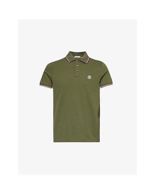 Moncler Green Brand-patch Split-hem Cotton-piqué Polo Shirt for men