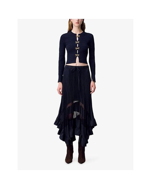 Claudie Pierlot Black Pleated Elasticated-Waist Woven Midi Skirt
